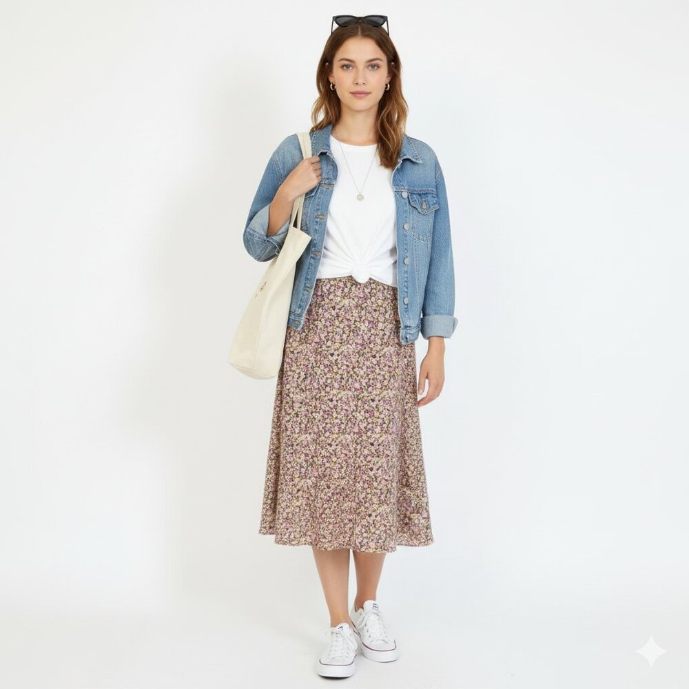 EUC | Tabi Floral Print Midi Skirt